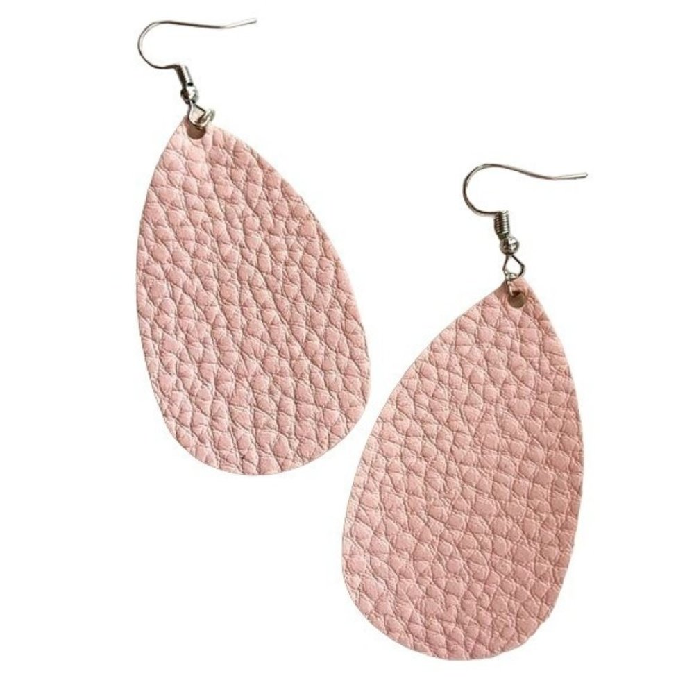 Teardrop Faux Leather Hook Dangle Earrings in Peach New